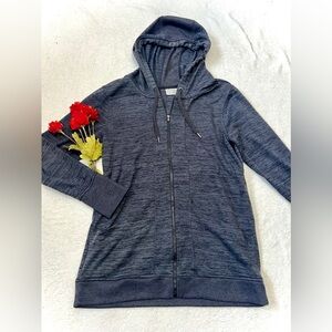 Athleta Heathered Grey Athletic Zip-Up Hooded Sweatshirt - Small